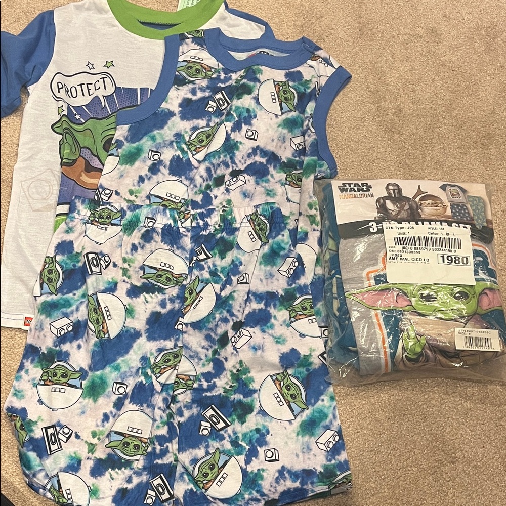 2- 3 Piece Sets- Star Wars Grogu Blue and Green Sleepwear Set